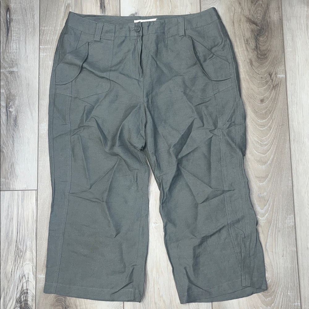 Sandro Linen Blend Wide Leg Crop Pants Olive Green Size 10